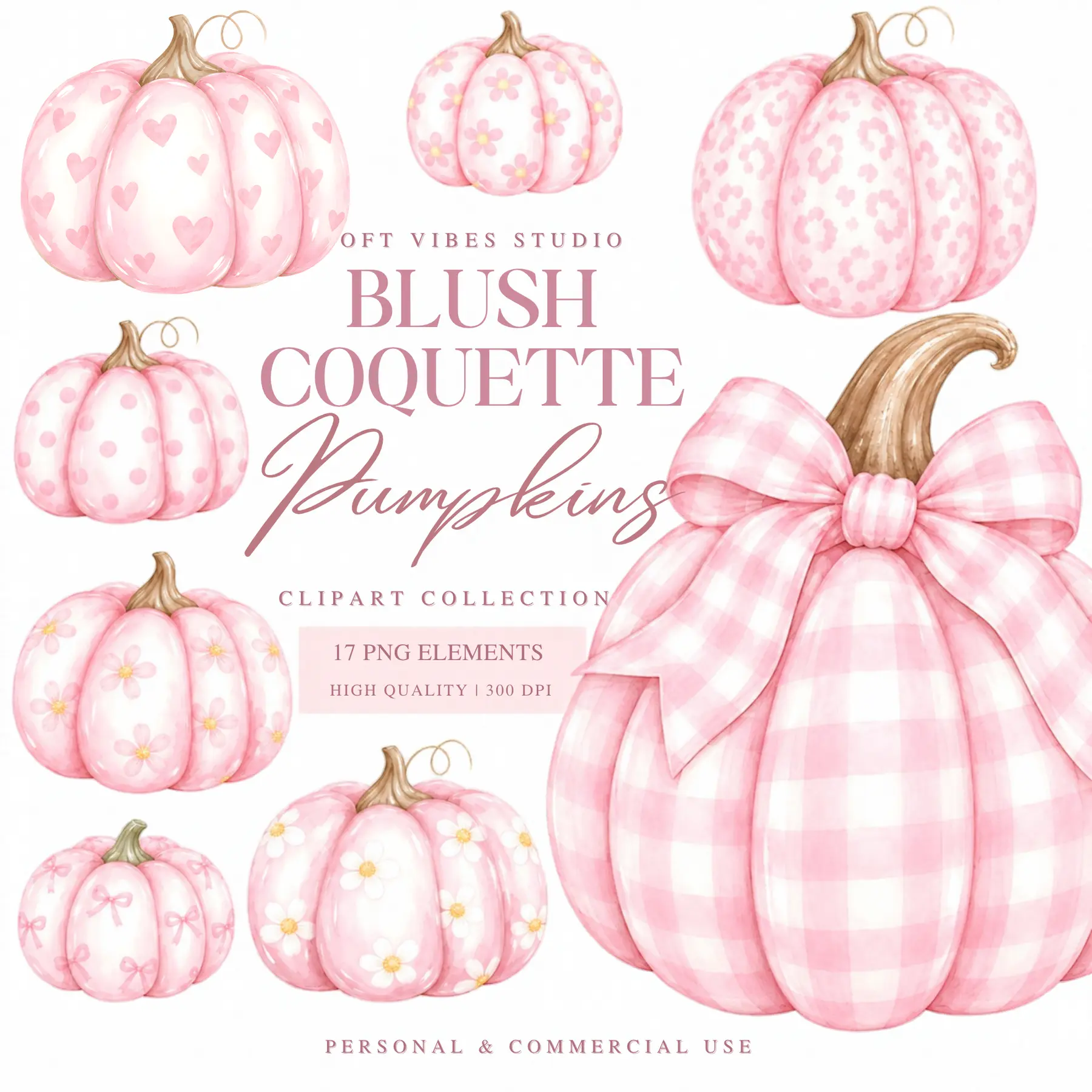 Blush Coquette Pumpkins Clipart Bundle