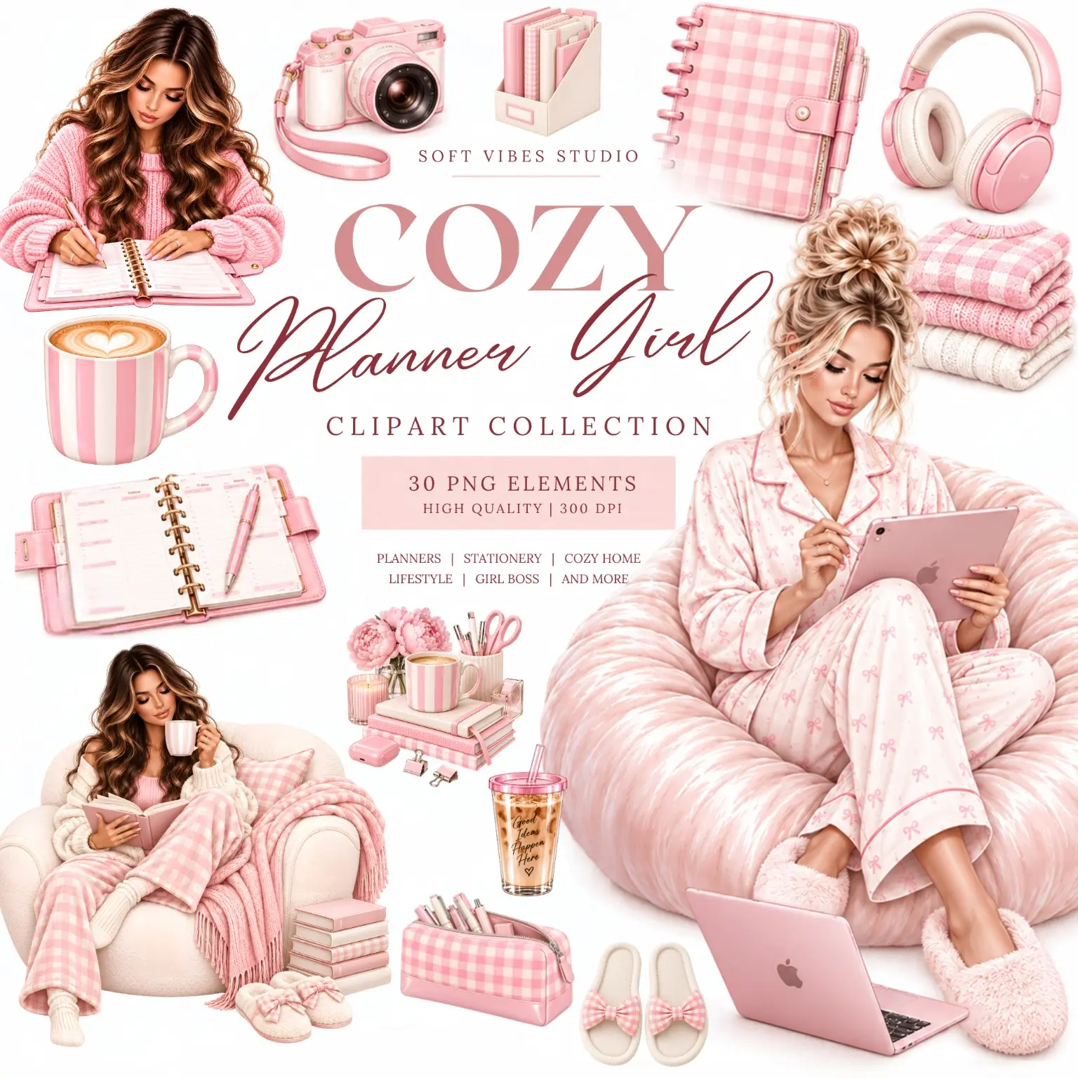 Cozy Planner Girl Clipart Bundle