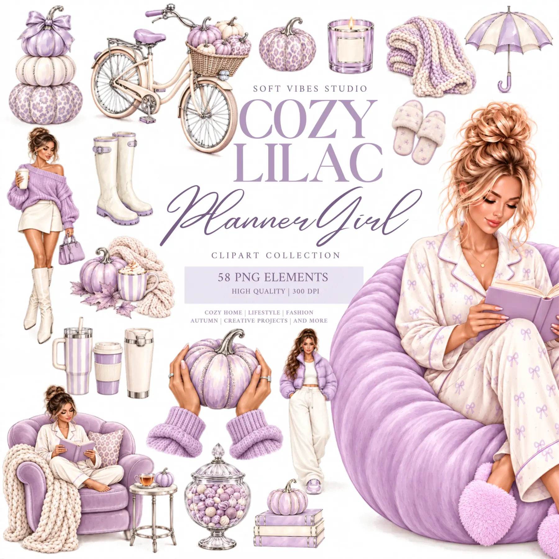 Lilac Cozy Clipart Bundle