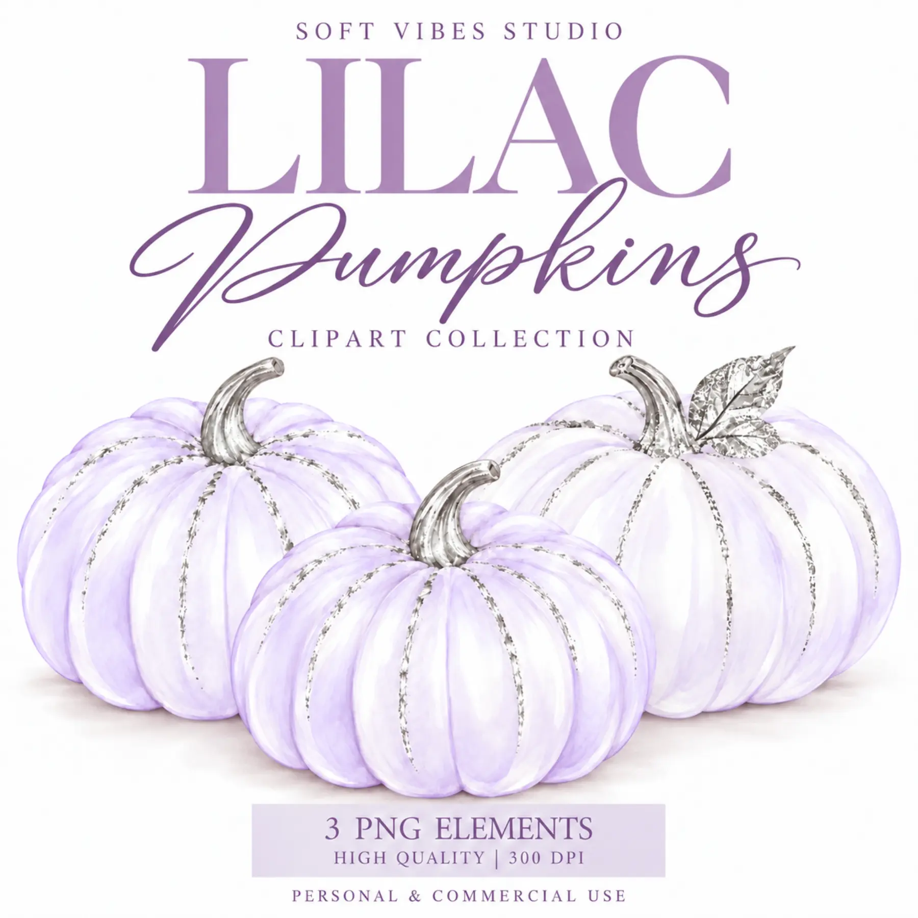 Lilac Pumpkins Clipart Set