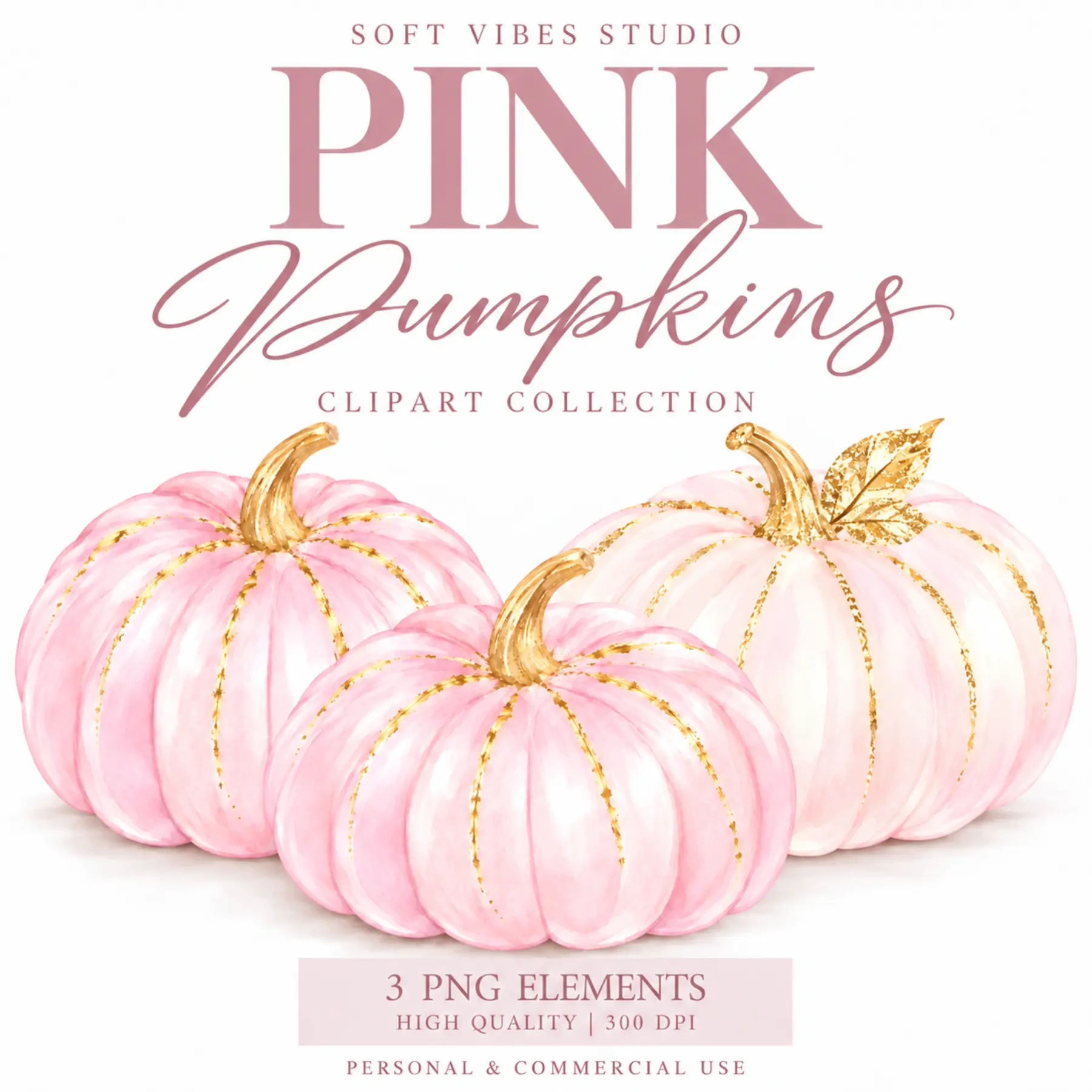 Pink Pumpkins Clipart Set